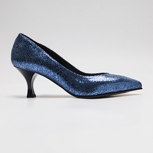 Blue leather mid-heel shoes TINA