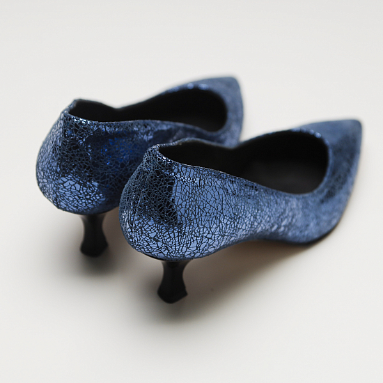 Blue leather mid-heel shoes TINA 1